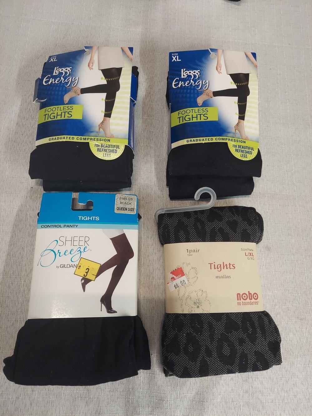 Womens Tights Lot L'eggs Gildan Nobo XL Queen L/XL Black Footless Compression
